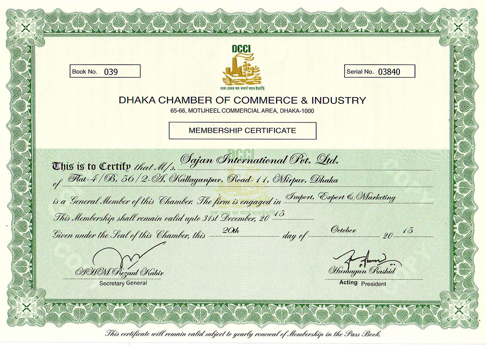 DCCI certificate Sajan Group 1000px
